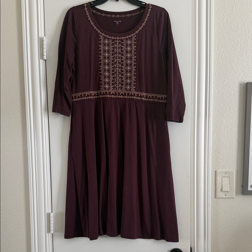 Garnet Hill Rich Burgundy 3/4 Sleeve Dress